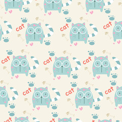 Hand drawn seamless pattern abstract cute cat cartoon premium vector 
for kids and baby. Print on t shirts, fabric, linen, textile and wallpaper background