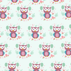 Hand drawn seamless pattern abstract cute owl cartoon premium vector.
for kids and baby. Print on cloth, fabric, linen, textile and wallpaper background.

