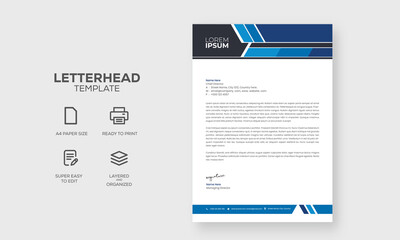 Business Letterhead design A4 size brand identity of office blue and black color