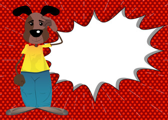 Funny cartoon dog confused, scratching his head. Vector illustration.