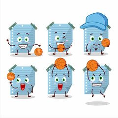 Talented blue sticky notes cartoon character as a basketball athlete
