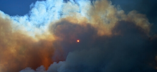 Wildfire in the forest near a resort town.Marmaris, Turkey. Summer 2021