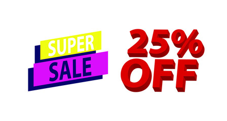 25 percent sale red 3d business promotion poster template on white background