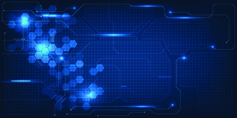 Abstract blue futuristic digital technology with hexagon network and digital circuit line.Vector illustrations.
