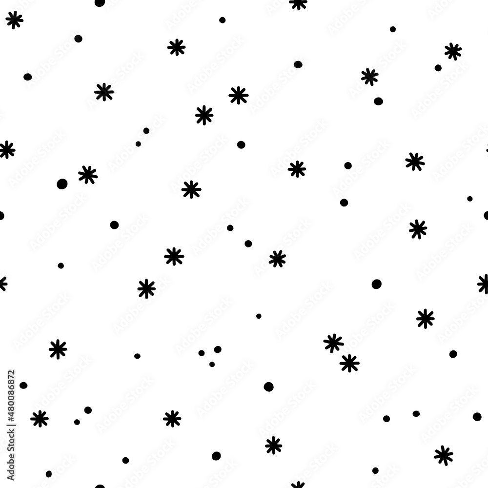 Poster seamless pattern of black snowflakes on a white background. simple pattern for backdrops, wrapping p