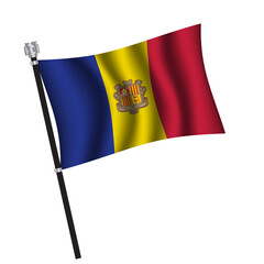 Andorran flag , flag of Andorran waving on flag pole, vector illustration EPS 10.