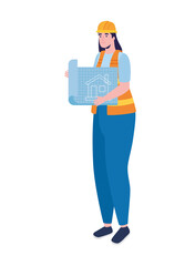 engineer female with blueprint