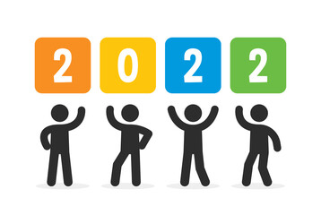 2022 colorful sign. Person holding 2022 sign vector illustration.