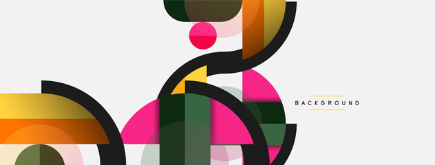 Obraz premium Geometric shapes composition abstract background. Circles lines and rectangles. Vector illustration for wallpaper banner background or landing page