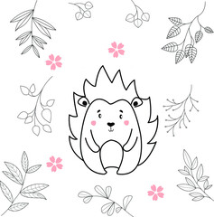 Seamless childish pattern with cute animals in black and white style. Vector illustration. Beautiful animals. Creative scandinavian kids textures for fabric, wrapping, textile, wallpaper, clothes.