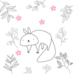 Seamless childish pattern with cute animals in black and white style. Vector illustration. Beautiful animals. Creative scandinavian kids textures for fabric, wrapping, textile, wallpaper, clothes.