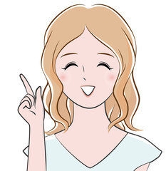 女性　指さし　美人　やわらかい　清潔　イラスト素材