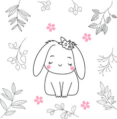 Seamless childish pattern with cute animals in black and white style. Vector illustration. Beautiful animals. Creative scandinavian kids textures for fabric, wrapping, textile, wallpaper, clothes.