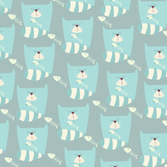 Hand drawn seamless pattern abstract cute cat cartoon premium vector. for kids and baby. Print on t shirts, fabric, linen, textile and wallpaper background

