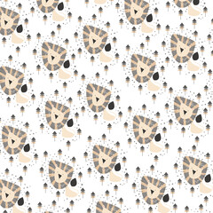 Hand drawn seamless pattern abstract cute lion cartoon premium vector 
for kids and baby. Print on t shirts, fabric, linen, textile and wallpaper background

