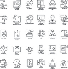 Job and Resume Outline flat vector icon collection set