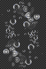 Set of realistic colorful soap bubbles to create a design. Transparent realistic soap bubbles isolated on transparent background.