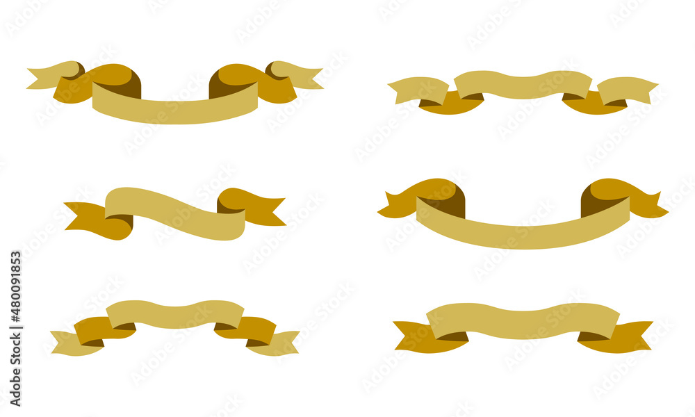 Poster various ribbon illustrations in golden color. set of empty element decoration for text copy space. e