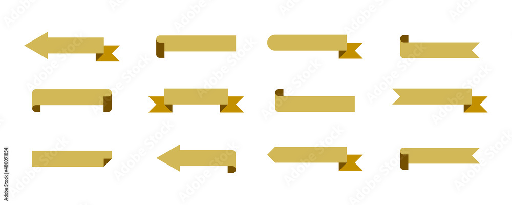Poster ribbon illustrations in golden color. set of empty element decoration for text copy space. elegant v