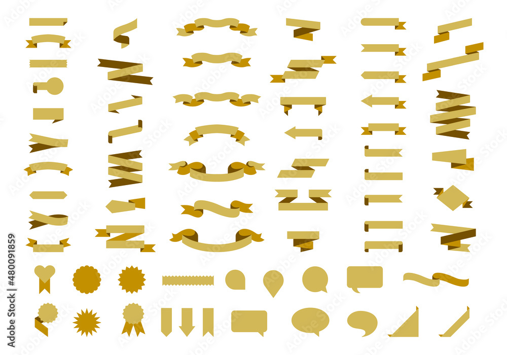 Aufkleber set of various ribbon styles in golden color. empty element decoration for text copy space. elegant 