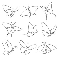 Butterfly continuous line drawing set