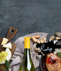 White wine Riesling with duck and snacks.