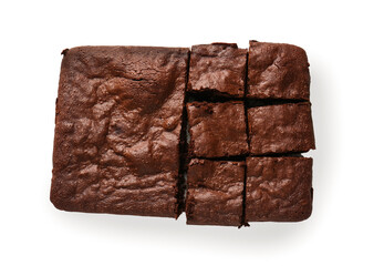 Tasty cut chocolate brownie isolated on white background