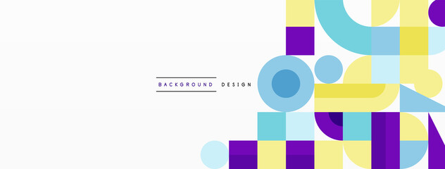 Circle and square geometric background. Round shapes with squares and triangles composition for wallpaper, banner, background or landing