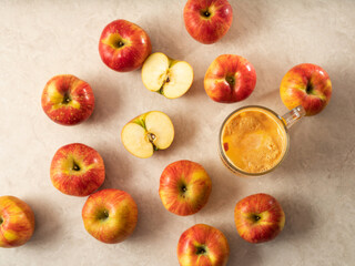 Naklejka na ściany i meble Sliced Apples and Fresh Fruit Juice 