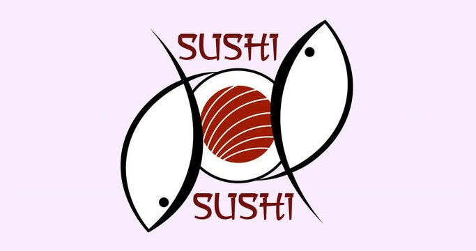 animated sushi logo made of fish and sushi silhouettes