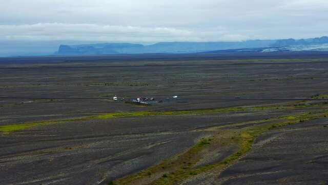 Aerial View Of Skeidara Bridge Monument, Historical Landmark In Skeidararsandur, Iceland.  