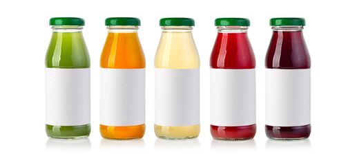 juice in glass bottles isolated on white