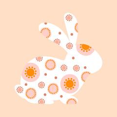 Illustration easter rabbit character in warm pastel colors. Cute spring silhouette bunny with abstract pattern. Vector