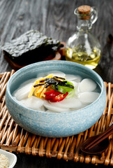 Tteokguk, Korean Traditional Soup Made from Sliced Rice Cake and Broth, Served at Seollal Day or New Year Festival