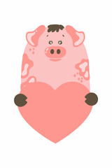 Cute cartoon animal holds a heart sign with copy space. set valentine's day greeting card banner invitation flyer brochure. cartoon hand drawn style. Little animals pets in love, declaration of love