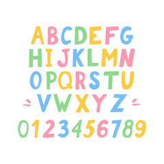 english alphabet kids hand drawn. vector. letters, written, font, numbers.