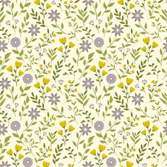 Sunny day, wild flowers. Seamless floral pattern