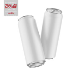Two white matte drink cans mockup. Vector illustration.