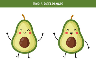 Find three differences between two cute avocados.