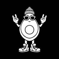 Fototapeta premium avocado with glasses and a hat on a black background