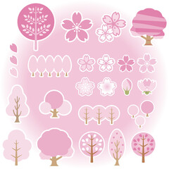 春 さくら 桜 花 木 かわいい おしゃれ シンプル イラスト素材セット Background Wall Mural Backgrou Ribbon S