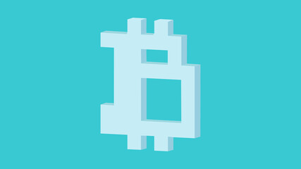 Bitcoin symbol pixel art. Cryptocurrency bitcoin isolated on blue. Digital money logo. Vector illustration