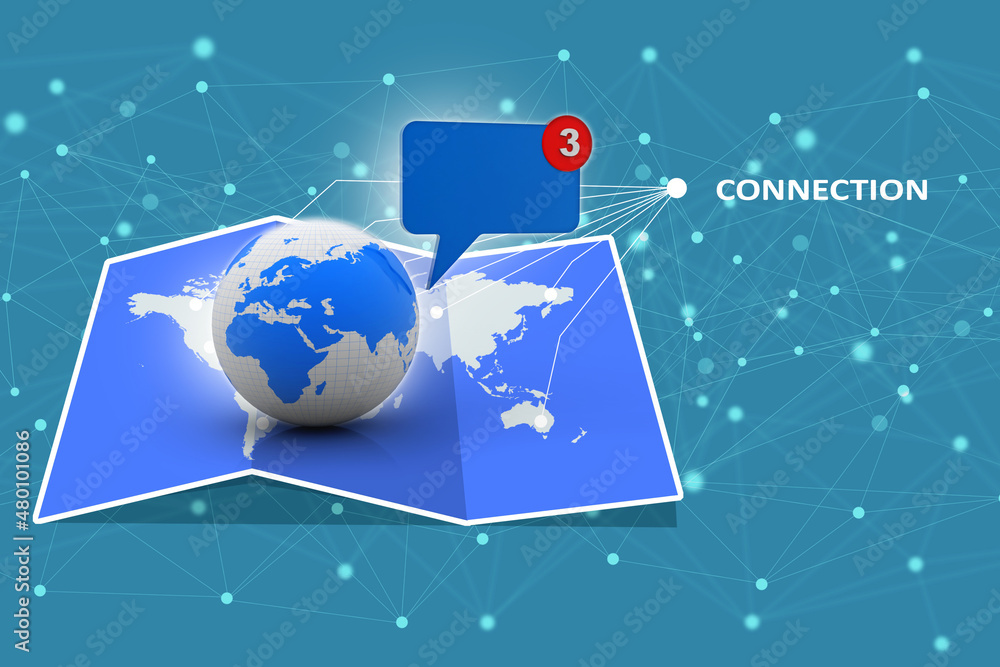 Poster 3d rendering chat box with globe