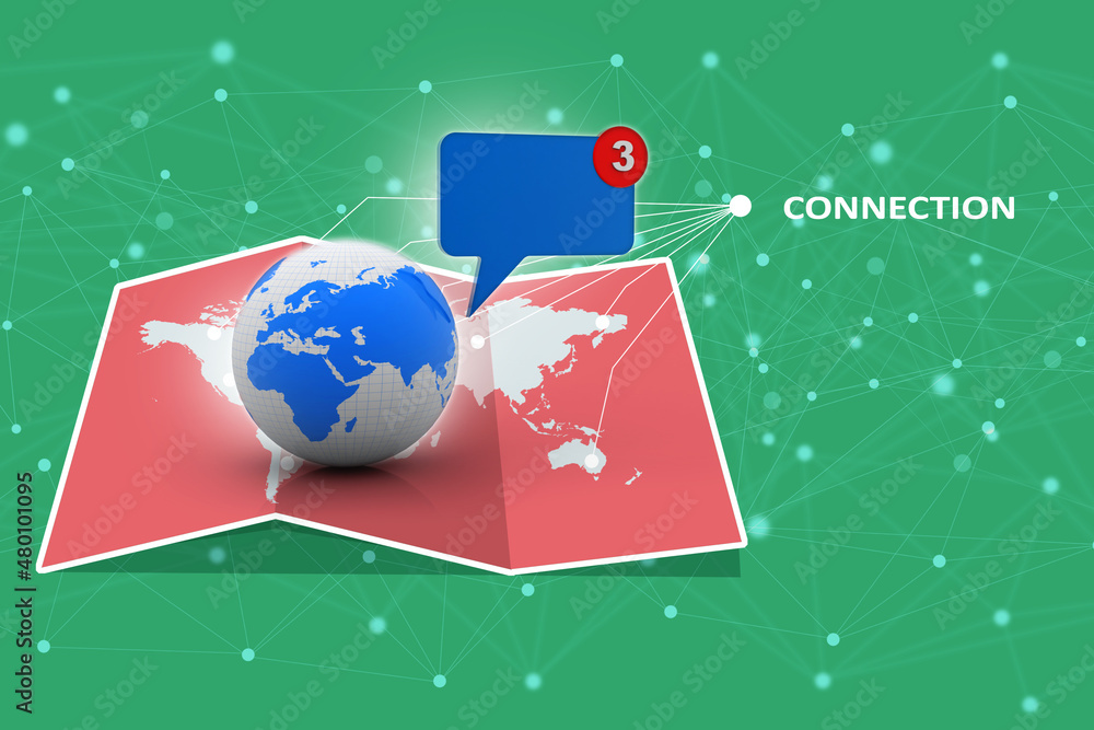 Poster 3d rendering chat box with globe