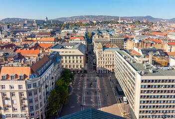 Fototapeta na wymiar Budapest cityscape seen from St. Stephen's basilica top, Hungary