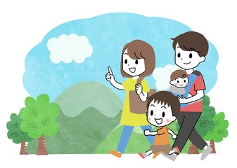 Obraz na płótnie Canvas 夏・お出かけする家族のイラスト