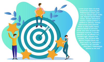 Search and evaluation of business goals.Rating system and targeting.A business-style poster.Flat vector illustration.