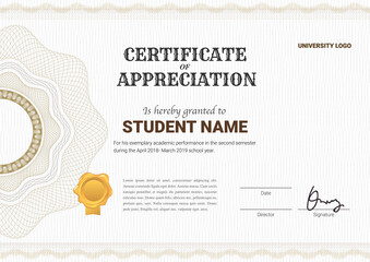 Certificate or diploma template with guilloche style in vector illustration.