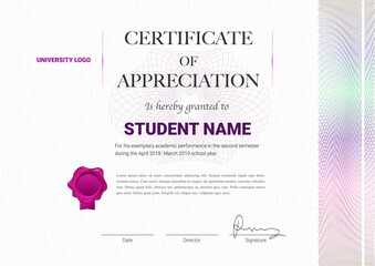 Certificate or diploma template with guilloche style in vector illustration.