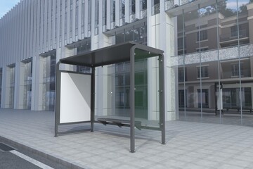 Bus Stop Bus Shelter Mockup 3D Rendering